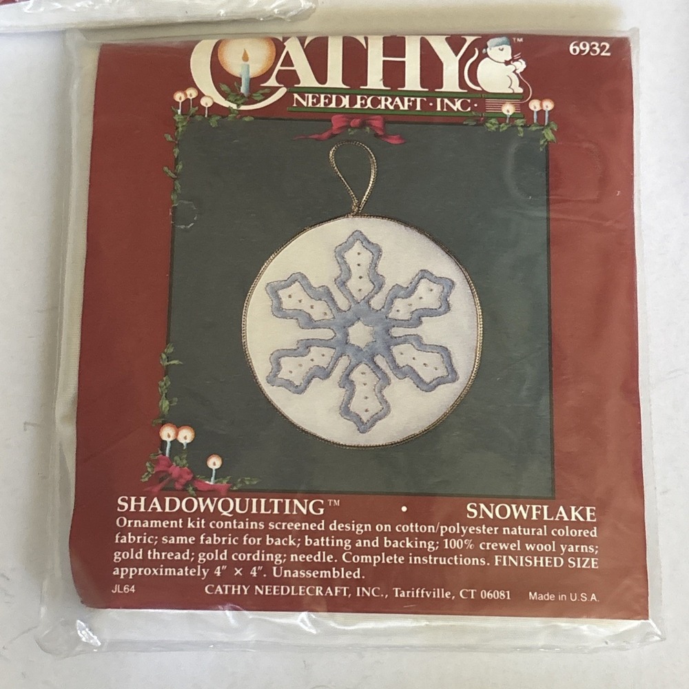Cathy Needlecraft Kit Holiday Snowflake Christmas Shadow quilting 1984 Old Stock